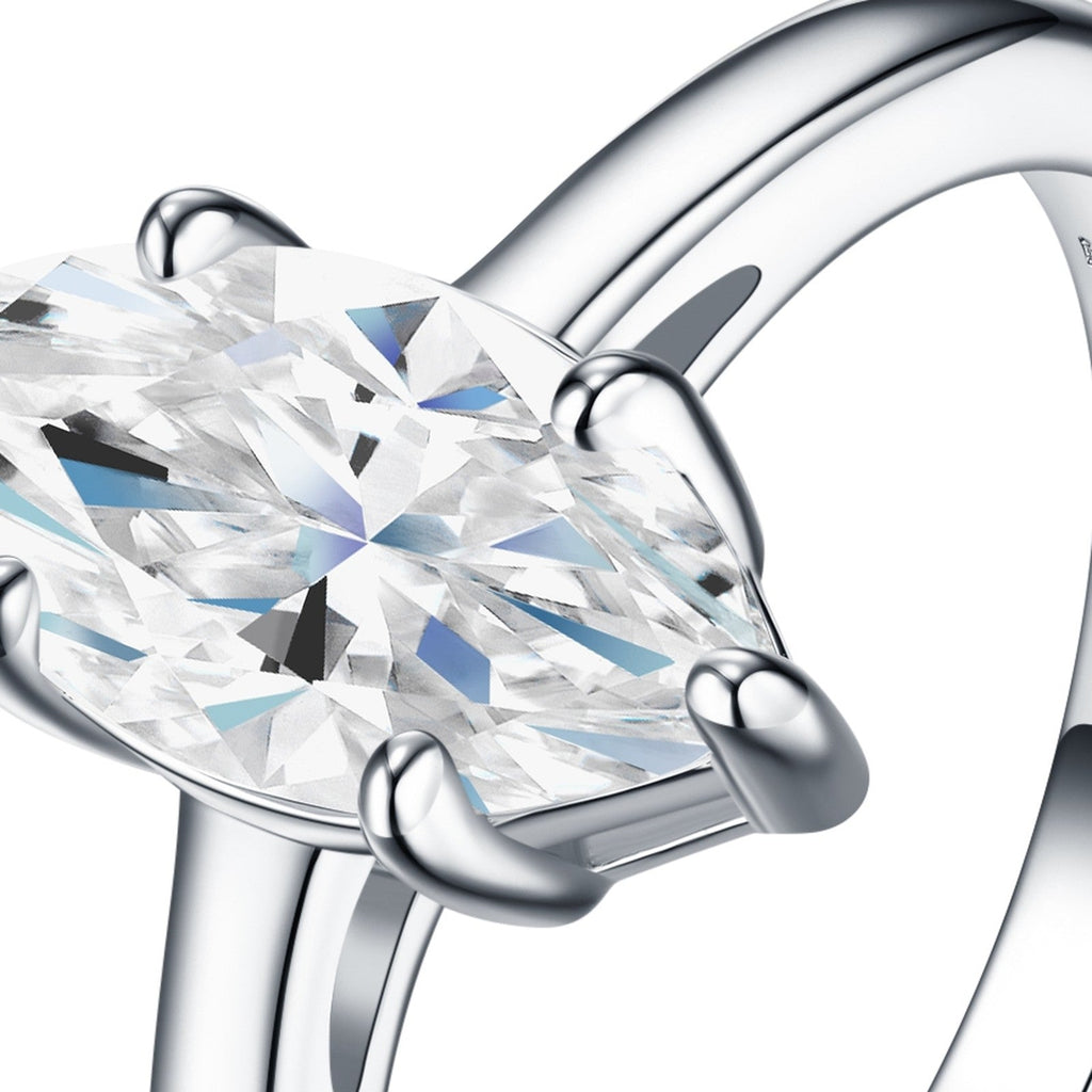 Navette Marquise-Cut Moissanite Solitaire Ring in Sterling Silver