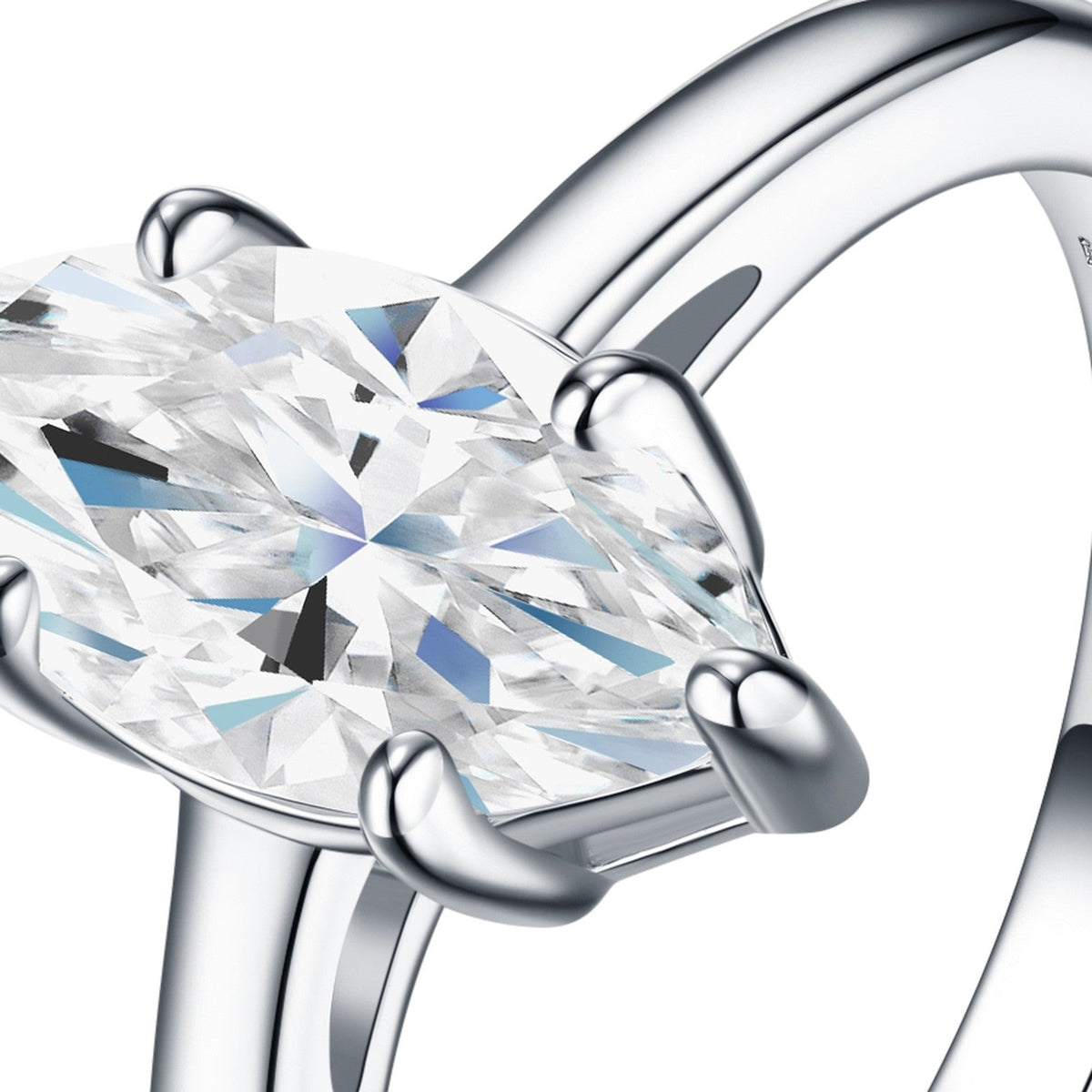 Navette Marquise-Cut Moissanite Solitaire Ring in Sterling Silver