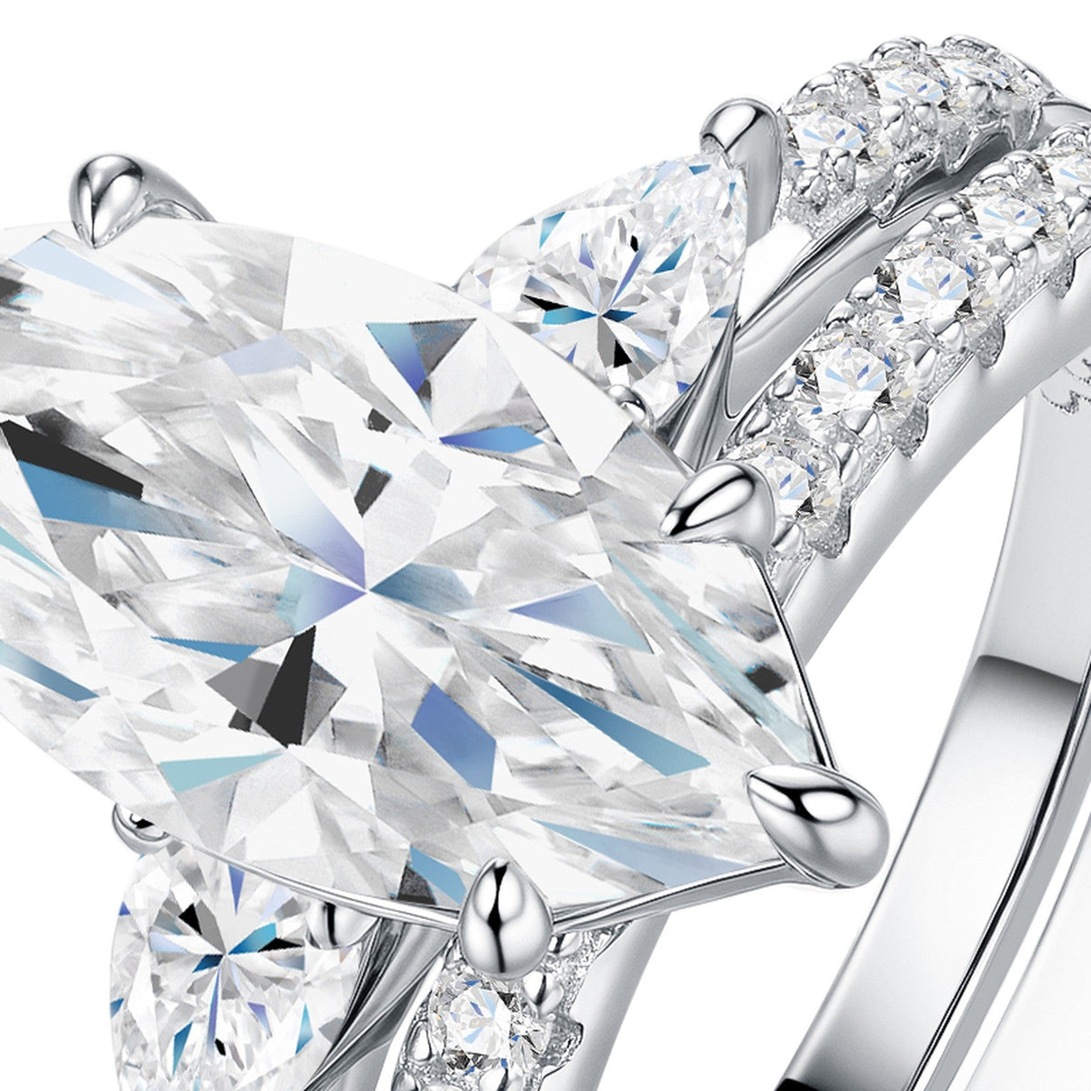 Marina Marquise-Cut Moissanite Solitaire Ring in Sterling Silver