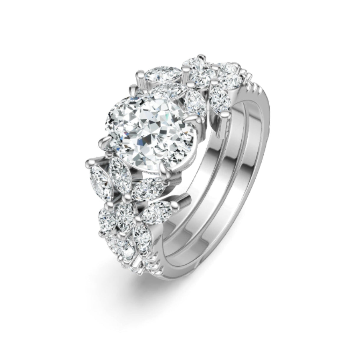 Ovalgrande Oval-Cut Moissanite Three-Stone Ring in Sterling Silver