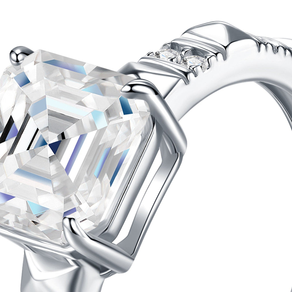 Squarelux Asscher-Cut Moissanite Three-Stone Ring in Sterling Silver