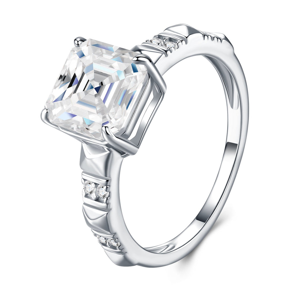 Squarelux Asscher-Cut Moissanite Three-Stone Ring in Sterling Silver