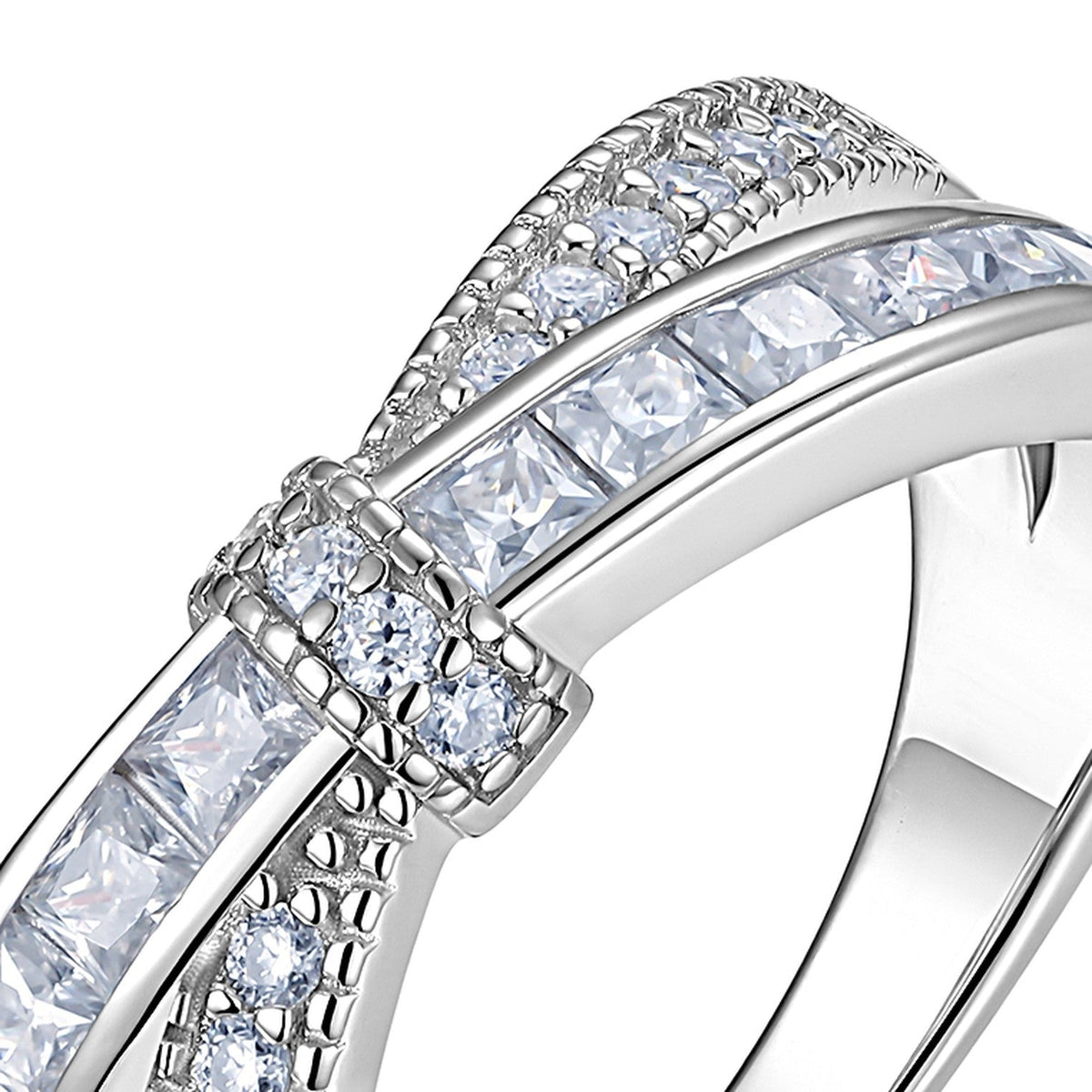 Bypass Moissanite Band Ring in Sterling Silver