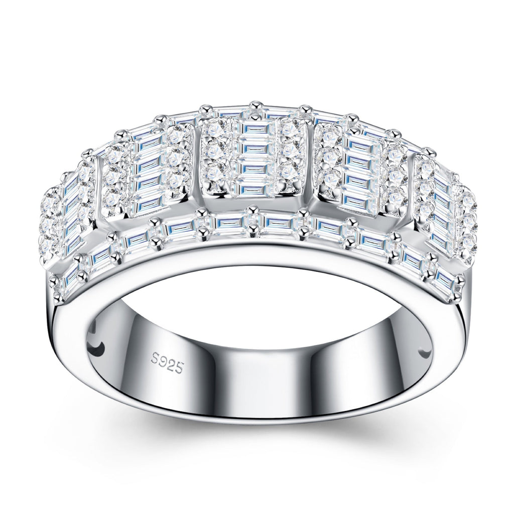 Deco Moissanite Band Ring in Sterling Silver
