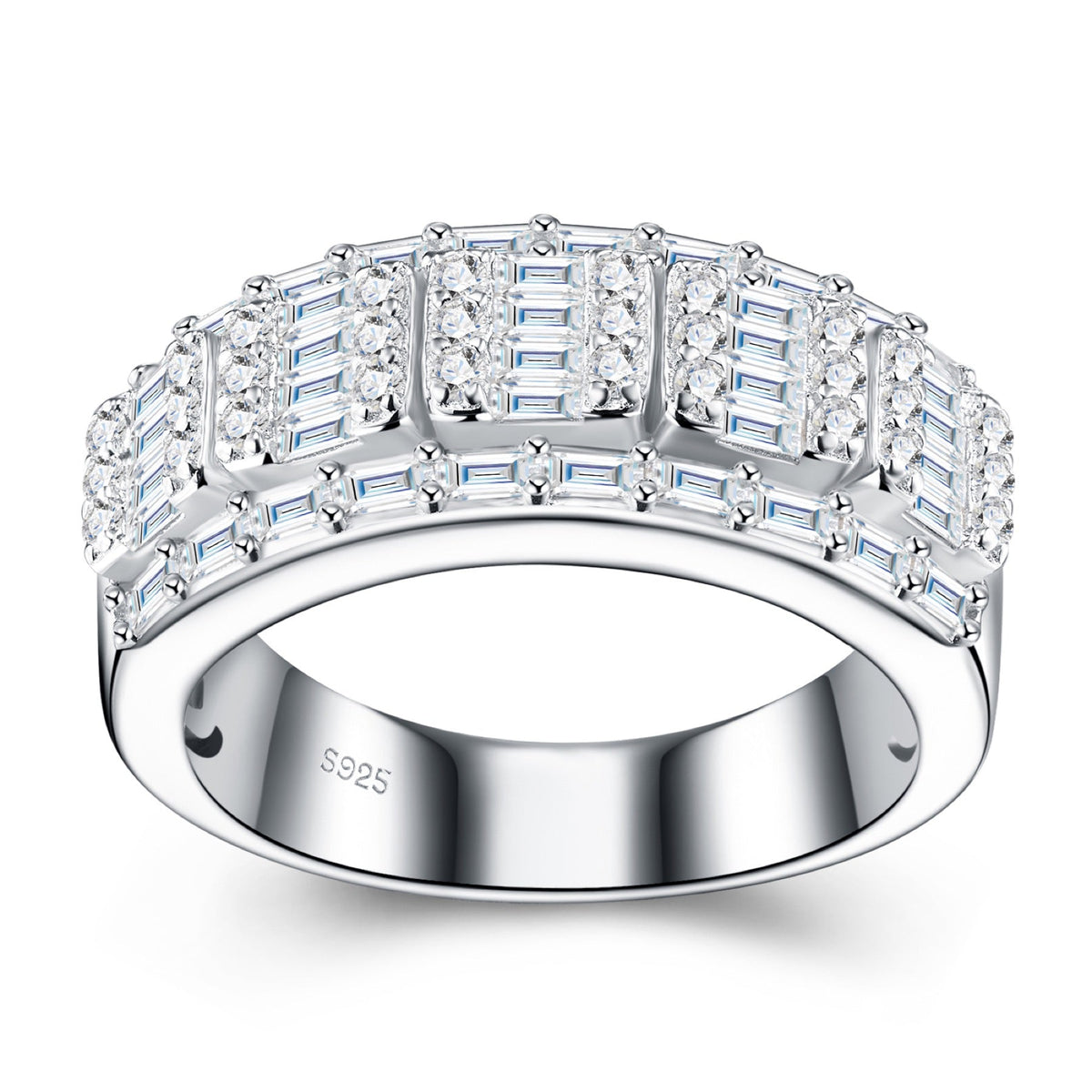 Deco Moissanite Band Ring in Sterling Silver