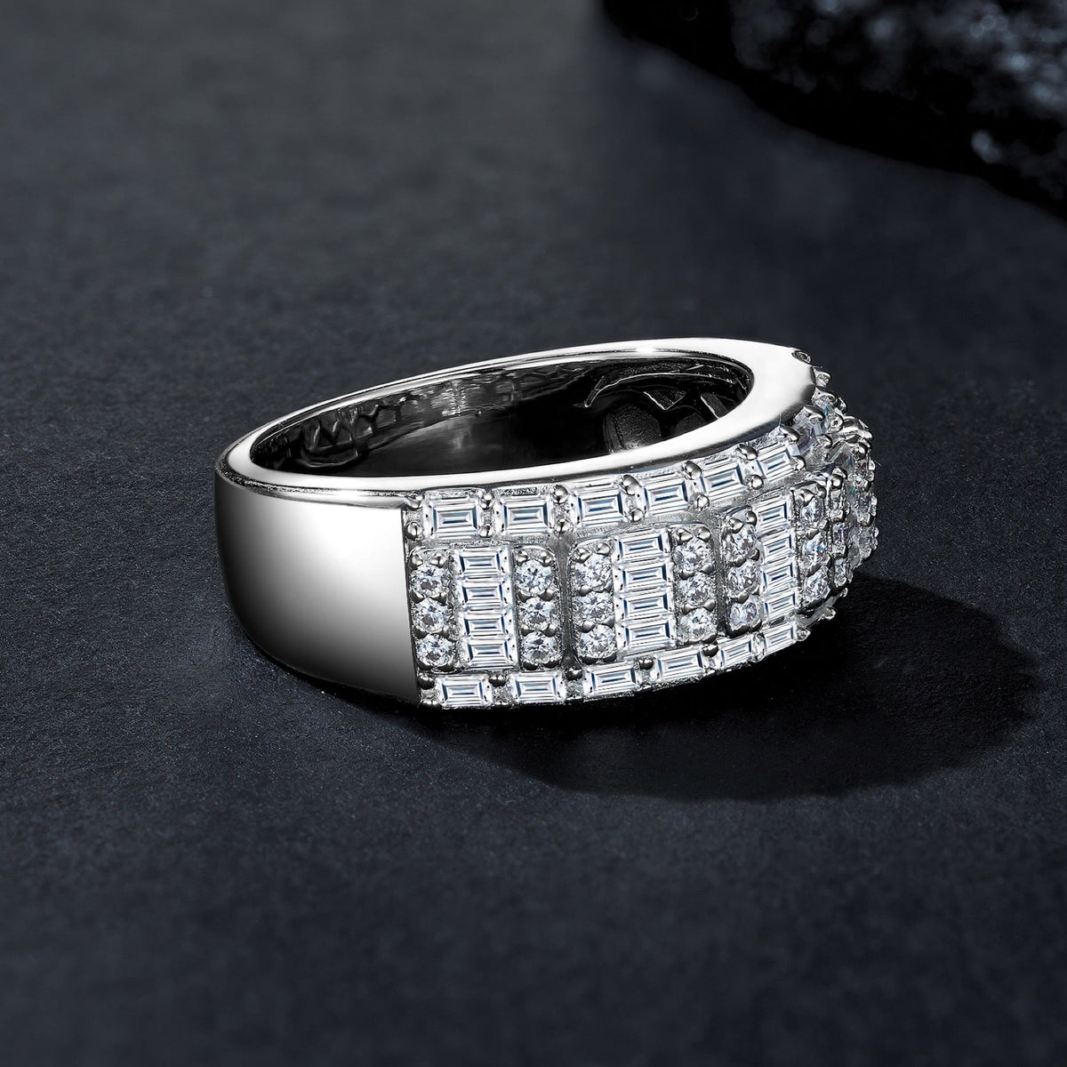 Deco Moissanite Band Ring in Sterling Silver