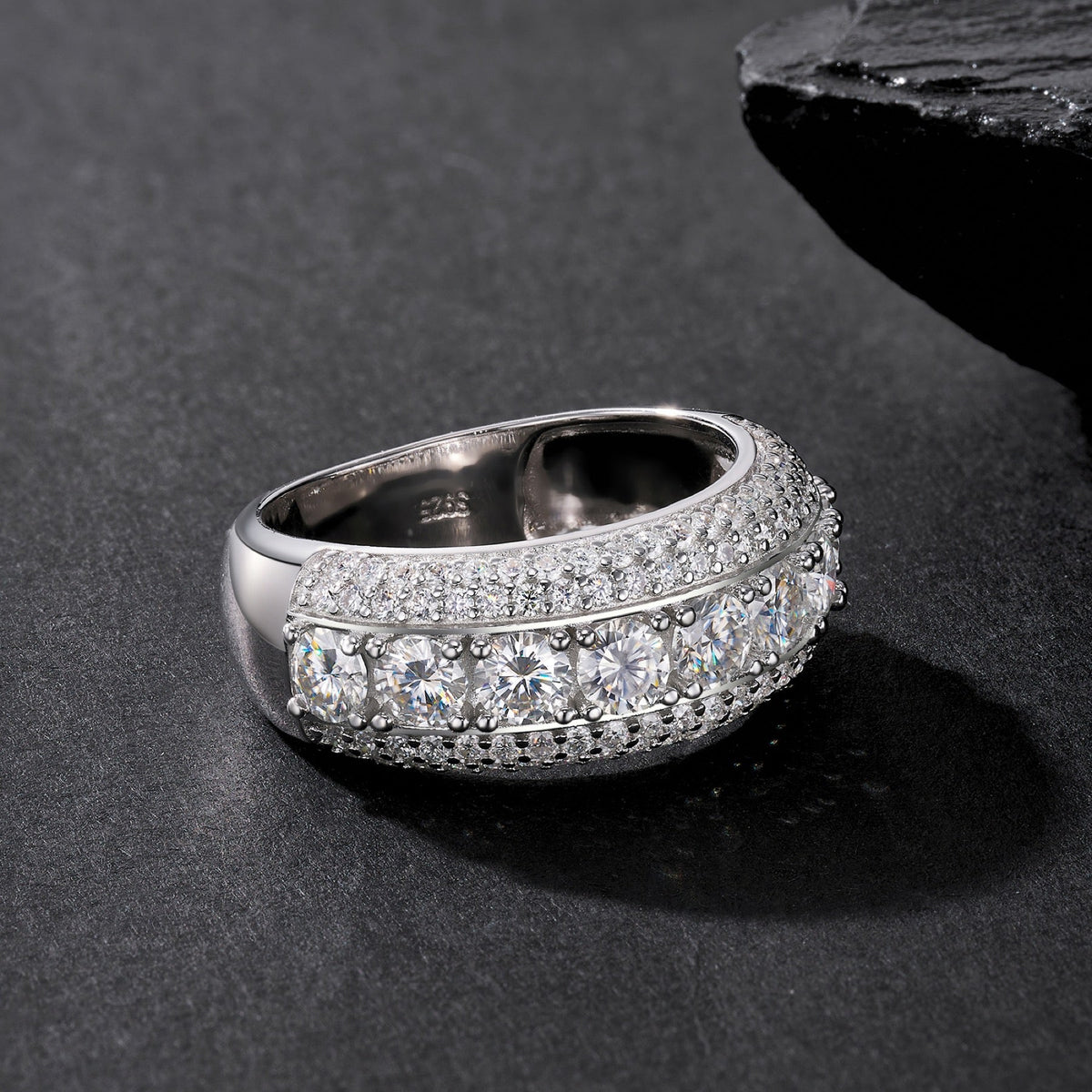 Doppio Moissanite Band Ring in Sterling Silver