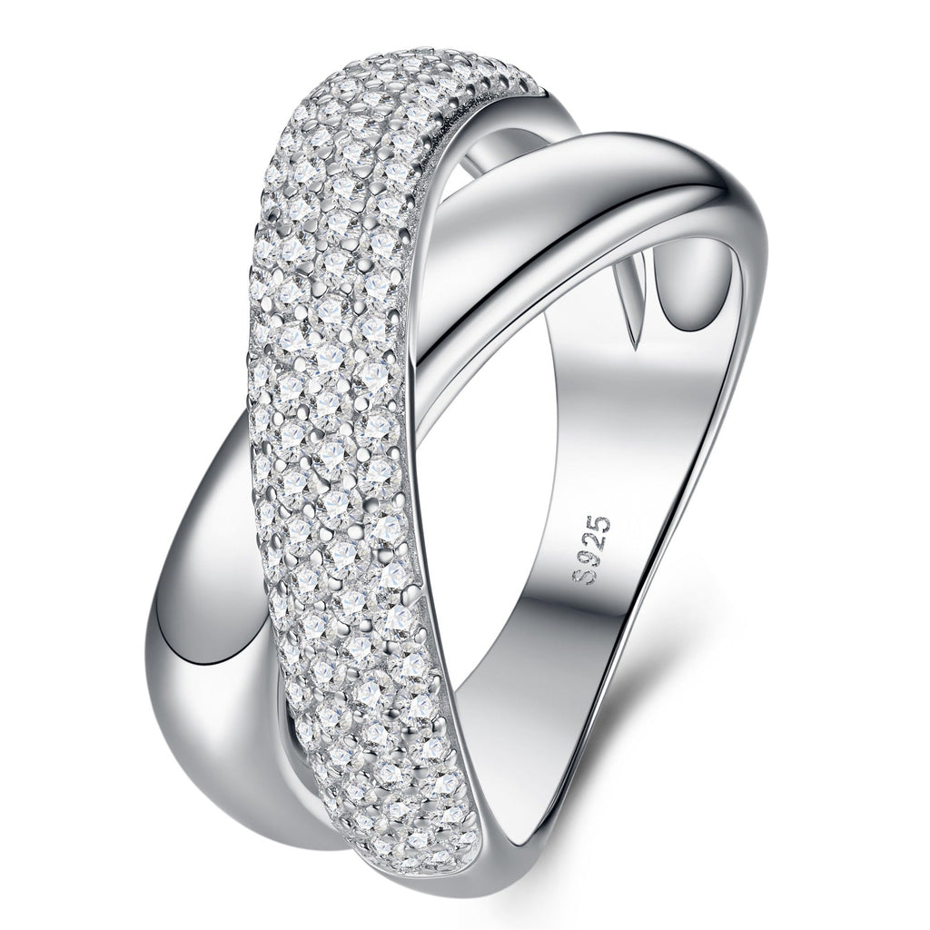 Incrocione Moissanite Band Ring in Sterling Silver