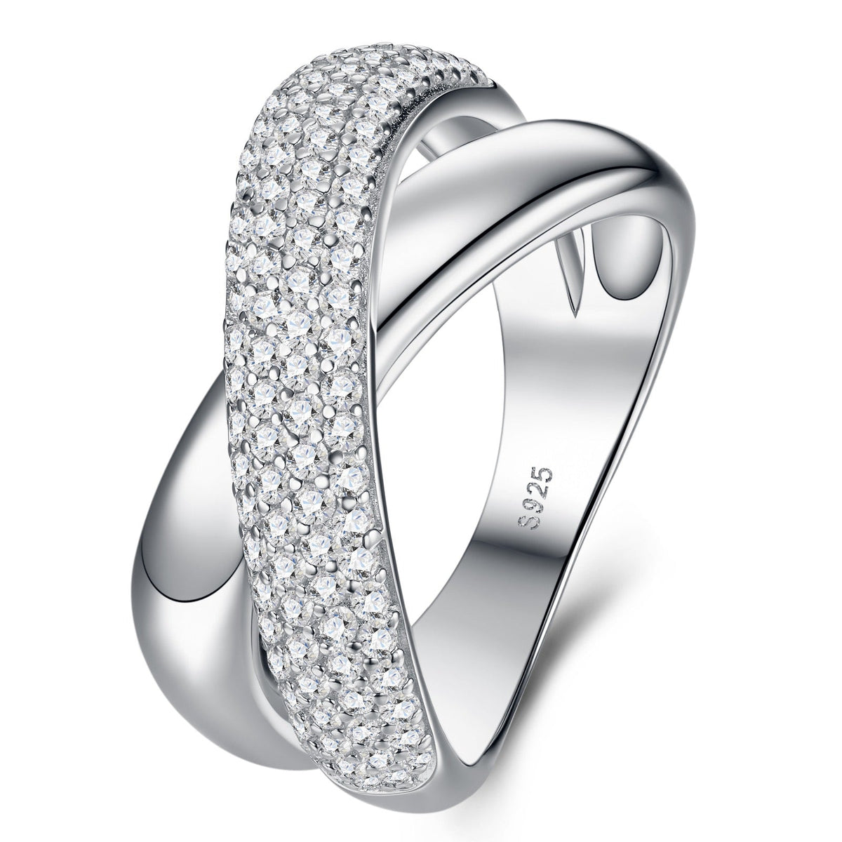 Incrocione Moissanite Band Ring in Sterling Silver