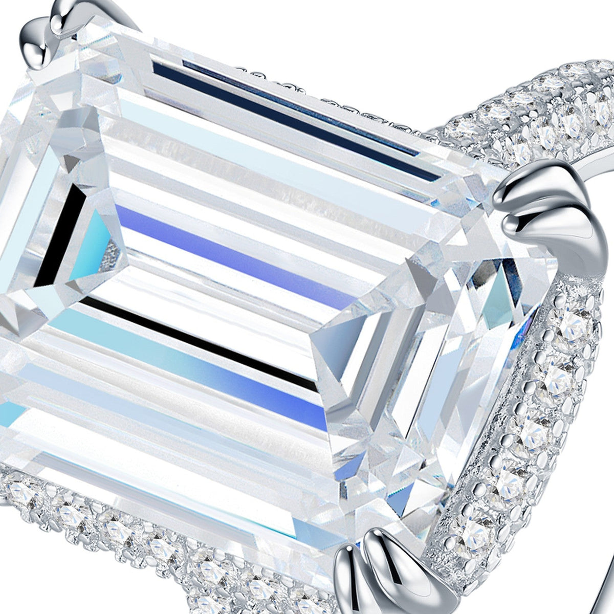 Verdier Emerald-Cut Moissanite Solitaire Ring in Sterling Silver