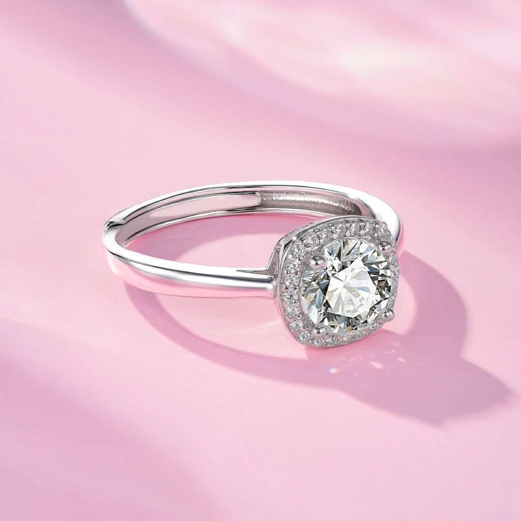 Rotondo 1 Carat Moissanite Halo Ring in Sterling Silver