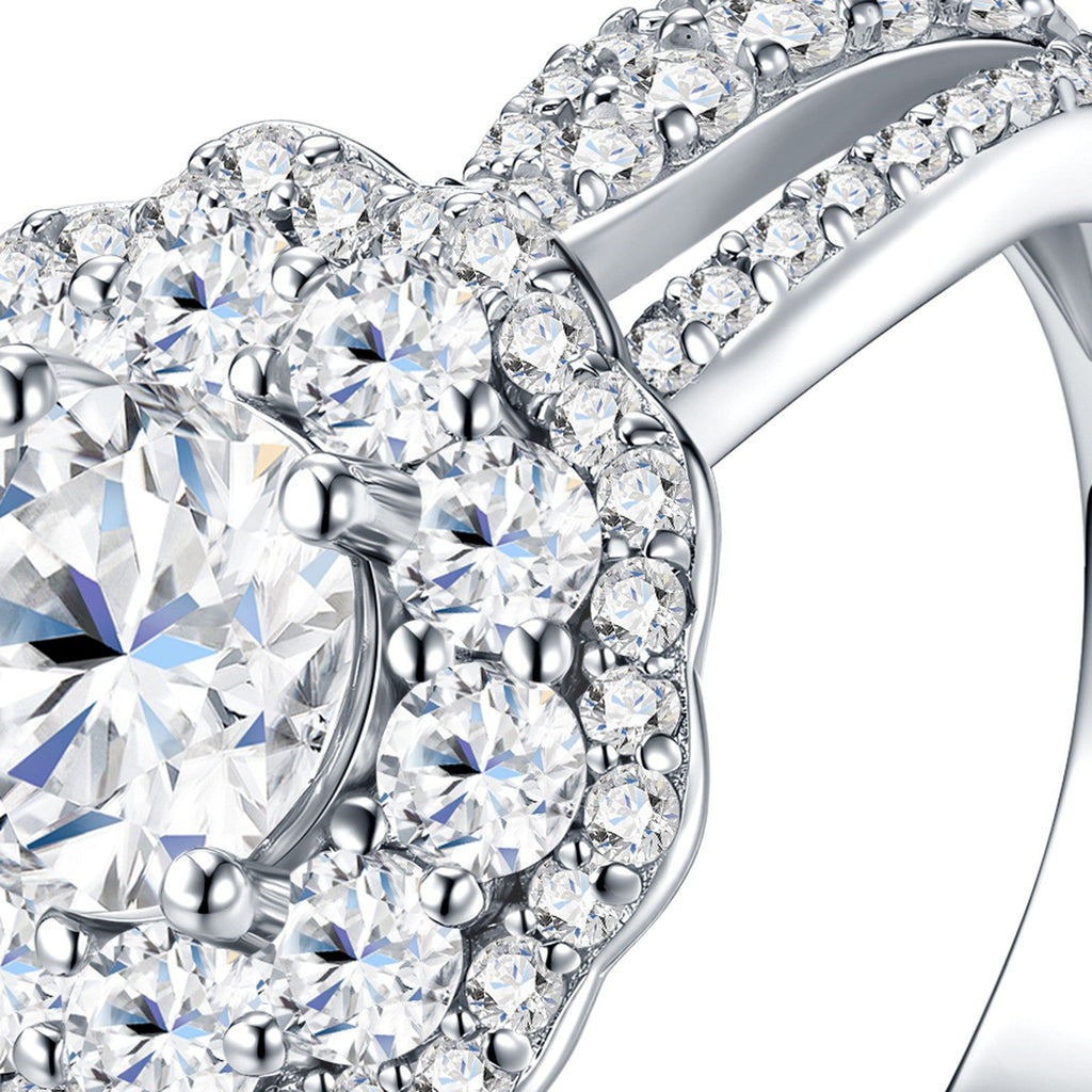 Fioralo 1 Carat Moissanite Halo Ring in Sterling Silver