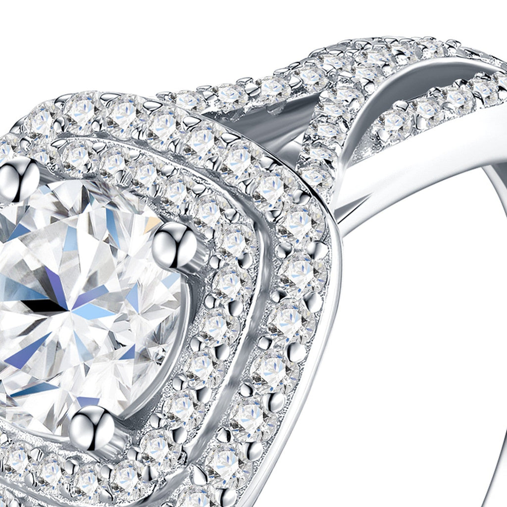 Quadralo 1 Carat Moissanite Halo Ring in Sterling Silver