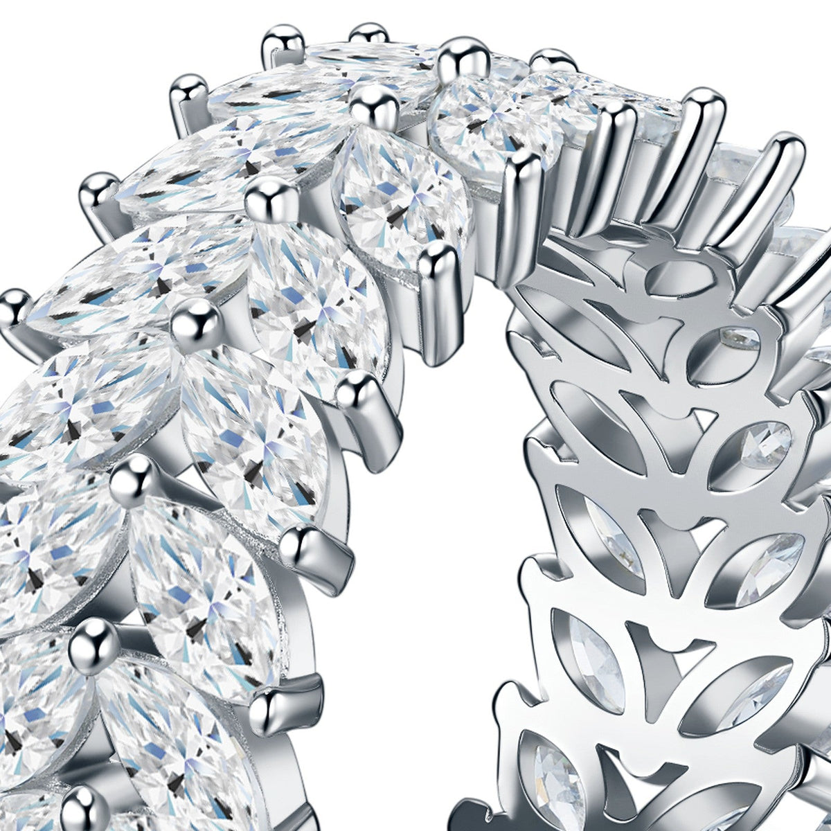 Fogliame Moissanite Eternity Band Ring in Sterling Silver
