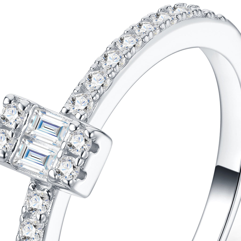 Piccola Emerald-Cut Moissanite Solitaire Ring in Sterling Silver