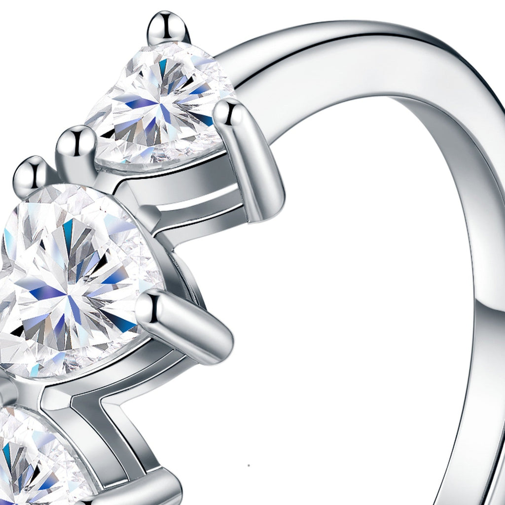 Cuoritre Heart-Cut Moissanite Three-Stone Ring in Sterling Silver