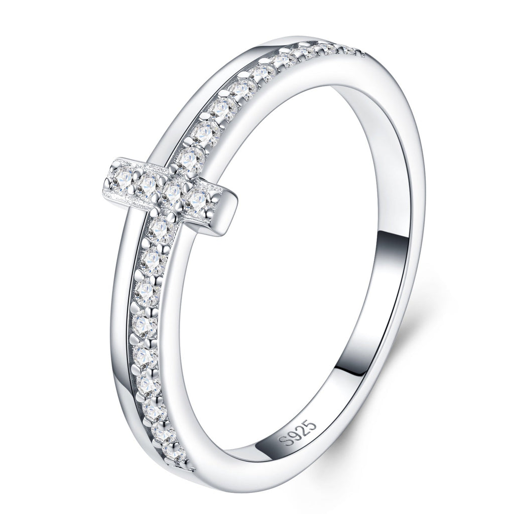 Fedele Moissanite Cross Ring in Sterling Silver