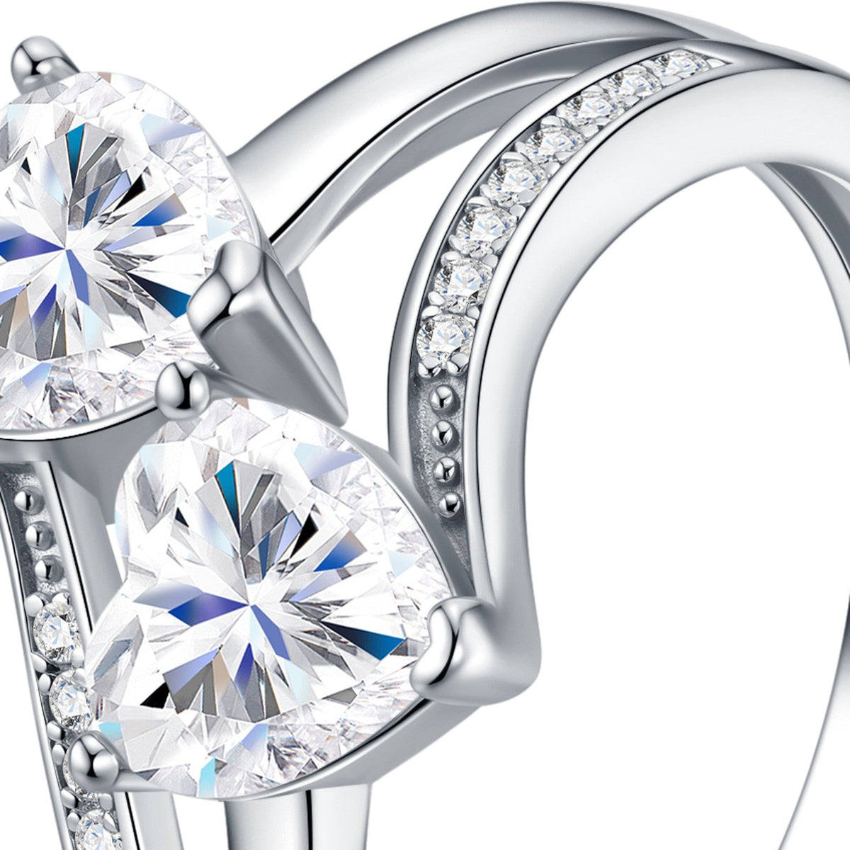 Cuoridoppi Heart-Cut Moissanite Two-Stone Ring in Sterling Silver