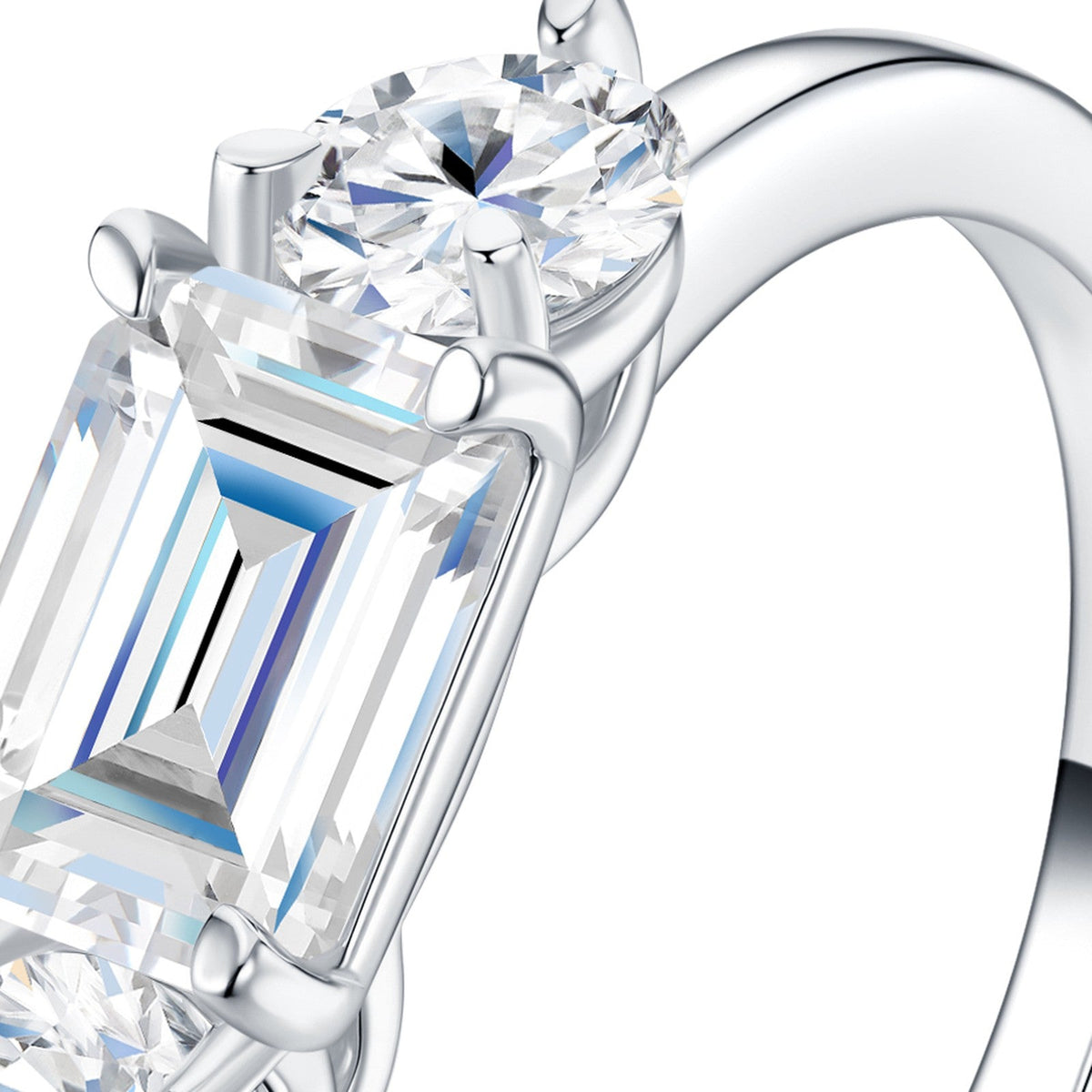 Verduccio Emerald-Cut Moissanite Three-Stone Ring in Sterling Silver