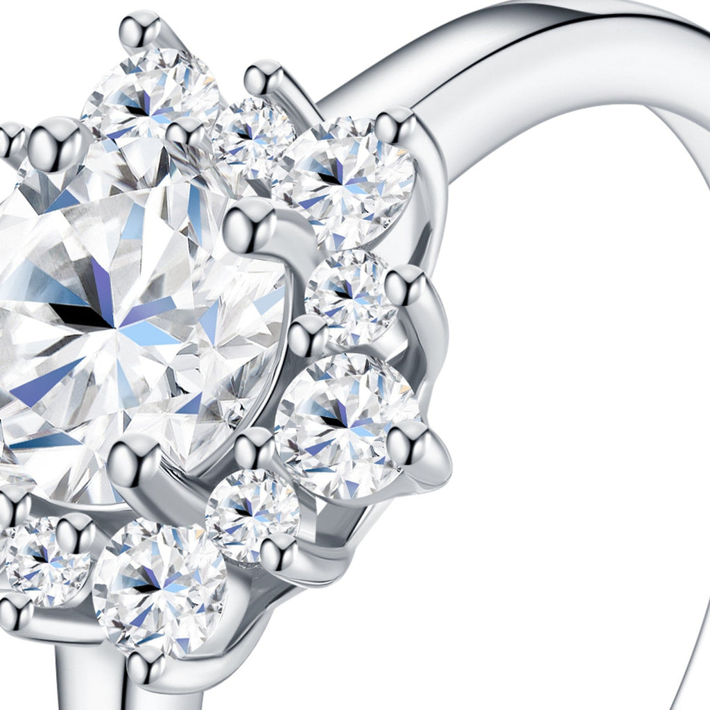Raggiera Moissanite Halo Ring in Sterling Silver