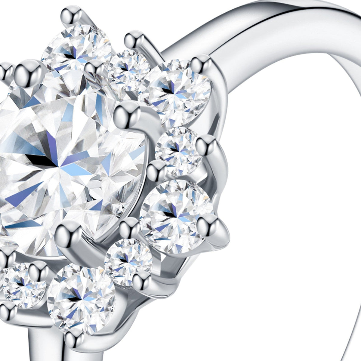 Raggiera Moissanite Halo Ring in Sterling Silver