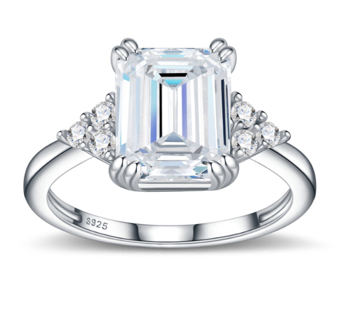 Smeraldotri Emerald-Cut Moissanite Three-Stone Ring in Sterling Silver