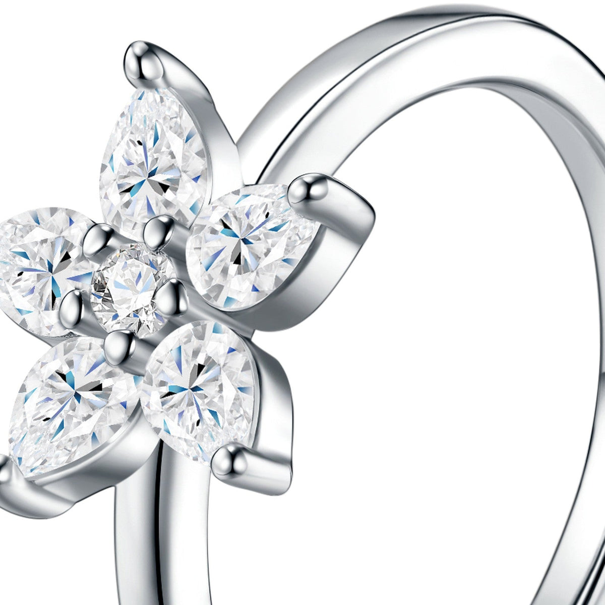 Fioretta Moissanite Flower Ring in Sterling Silver