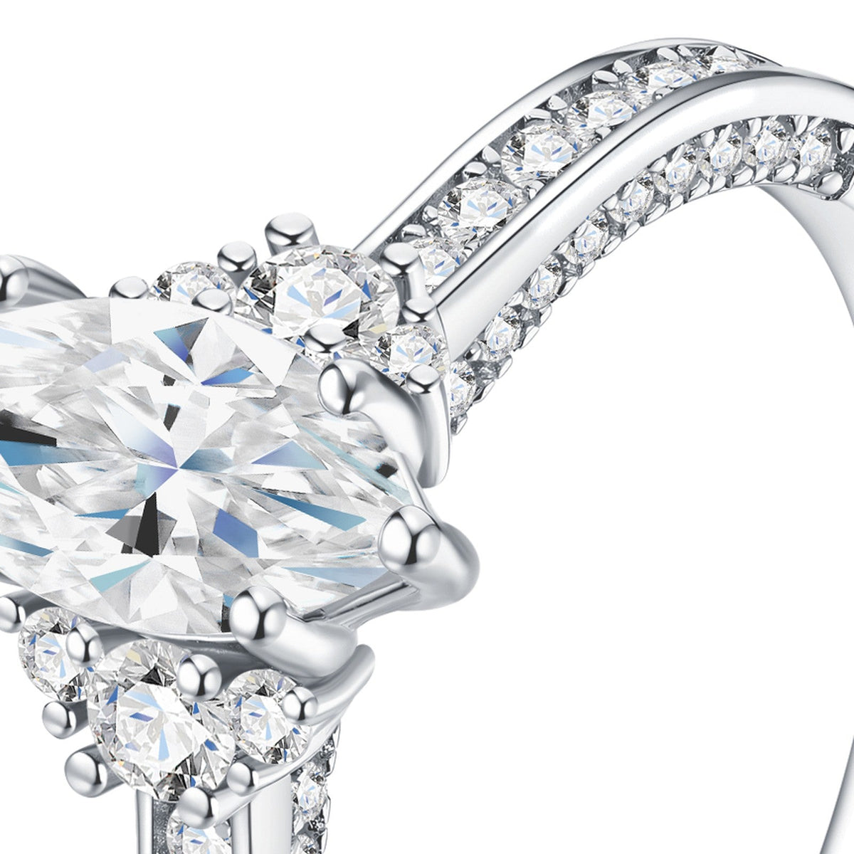 Navettina Marquise-Cut Moissanite Solitaire Ring in Sterling Silver