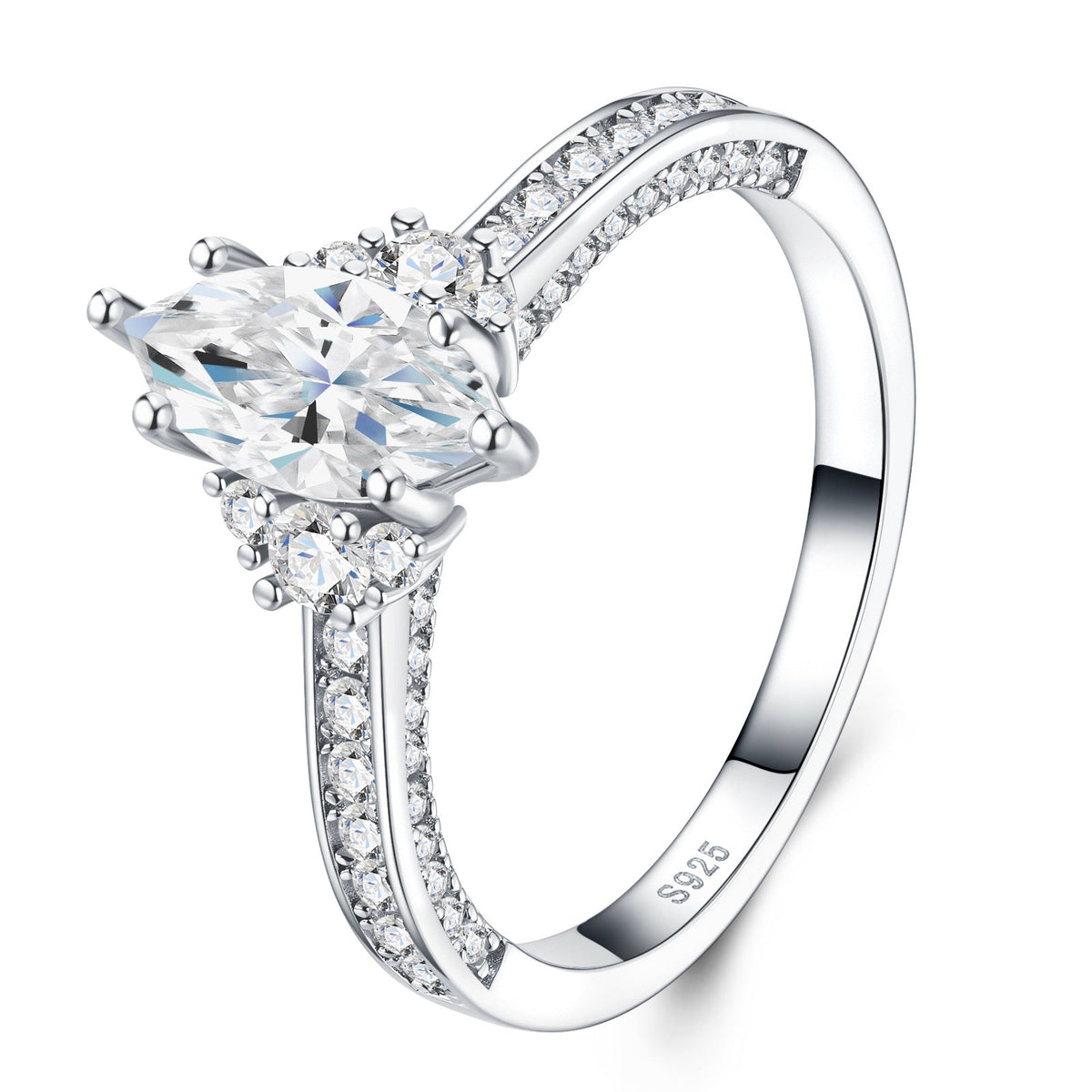 Navettina Marquise-Cut Moissanite Solitaire Ring in Sterling Silver