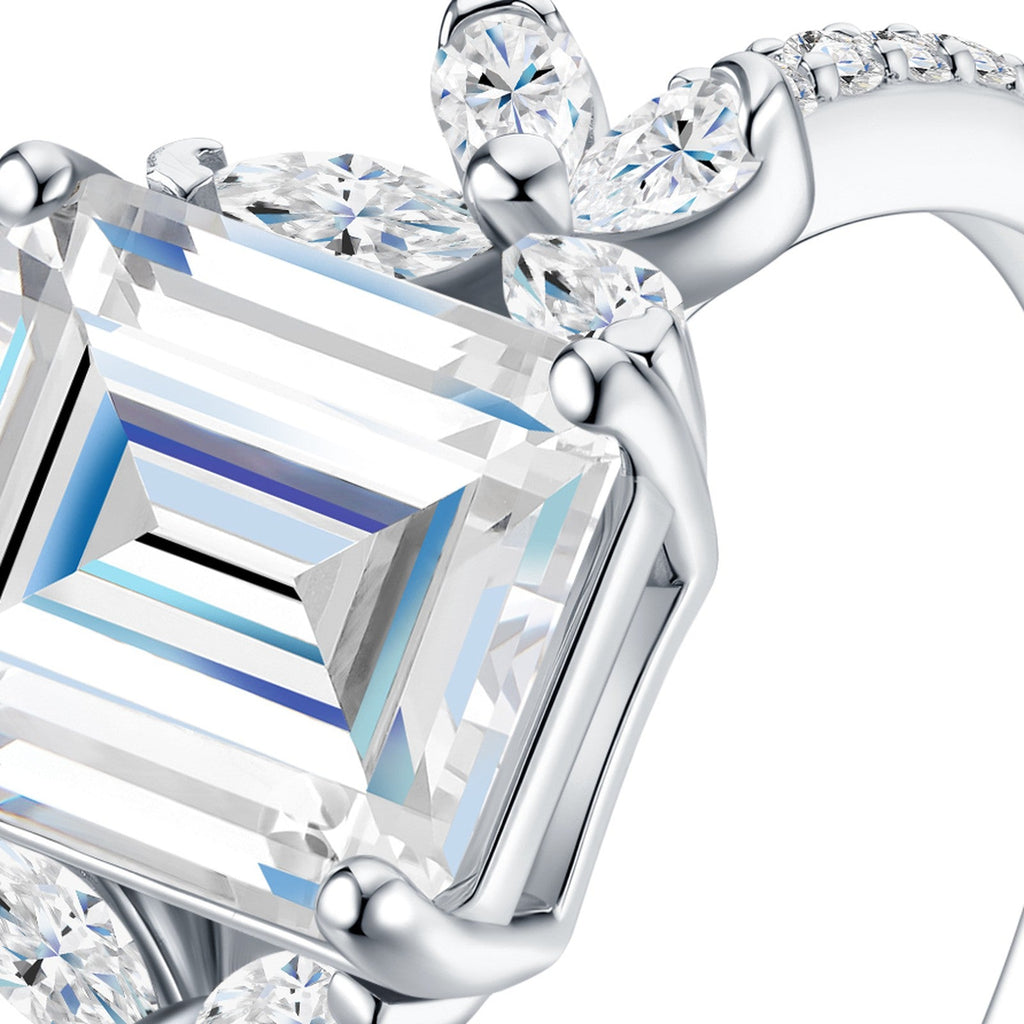 Smeraldona Emerald-Cut Moissanite Solitaire Ring in Sterling Silver