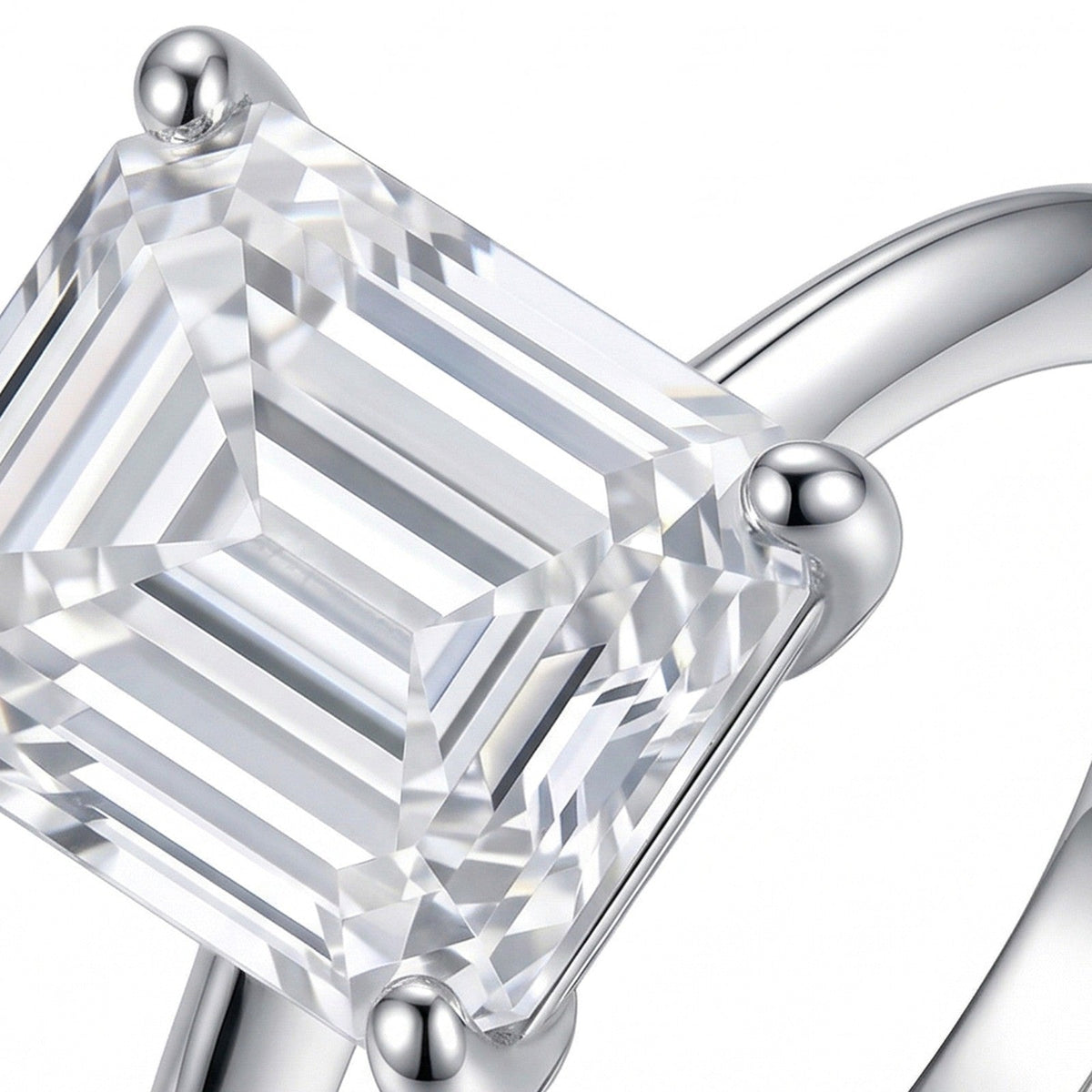 Smeraldon Emerald-Cut Moissanite Solitaire Ring in Sterling Silver