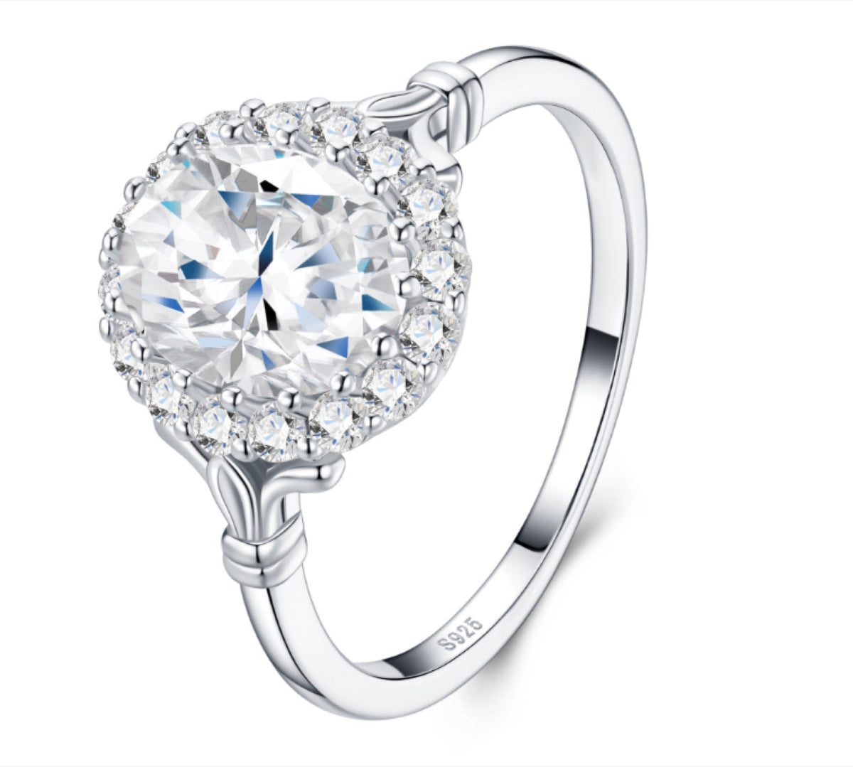 Ovalalo Oval-Cut Moissanite Halo Ring in Sterling Silver