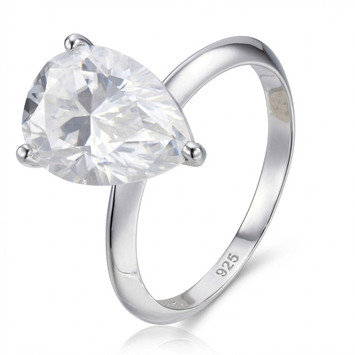 Peragiace Pear-Cut Moissanite Solitaire Ring in Sterling Silver