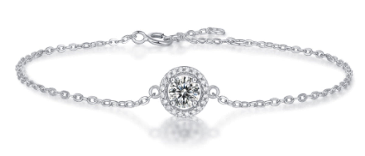 Aurea Moissanite Halo Chain Bracelet in Sterling Silver