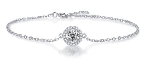 Aurea Moissanite Halo Chain Bracelet in Sterling Silver