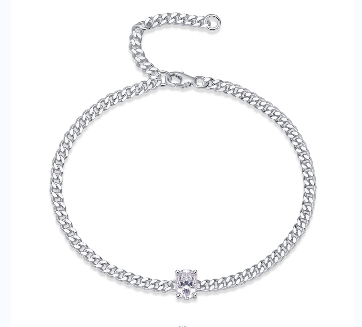 Solitario Oval-Cut Moissanite Chain Bracelet in Sterling Silver