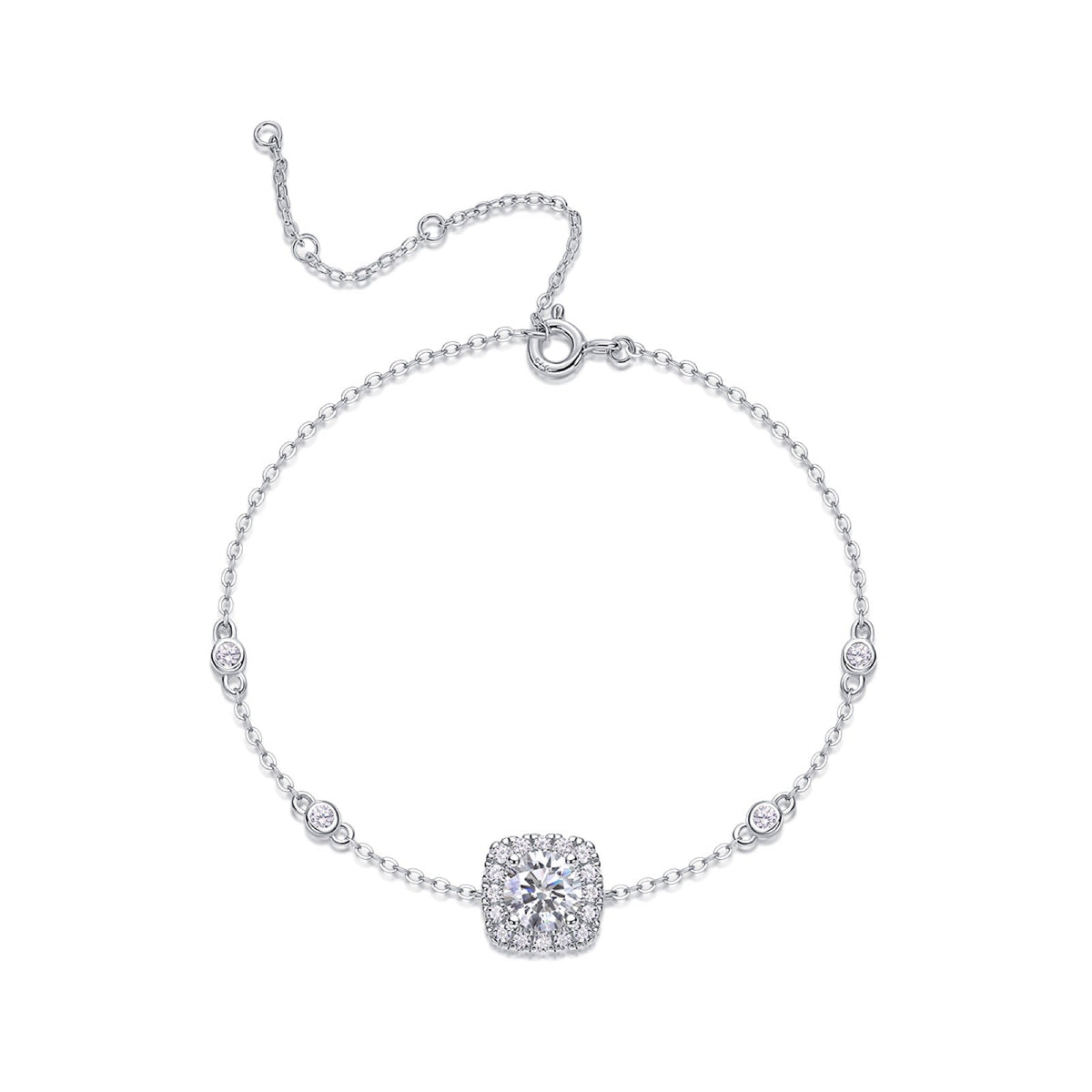 Loveletter Moissanite Chain Bracelet in Sterling Silver