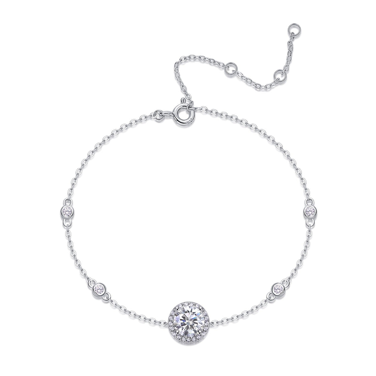 Roundel Moissanite Chain Bracelet in Sterling Silver