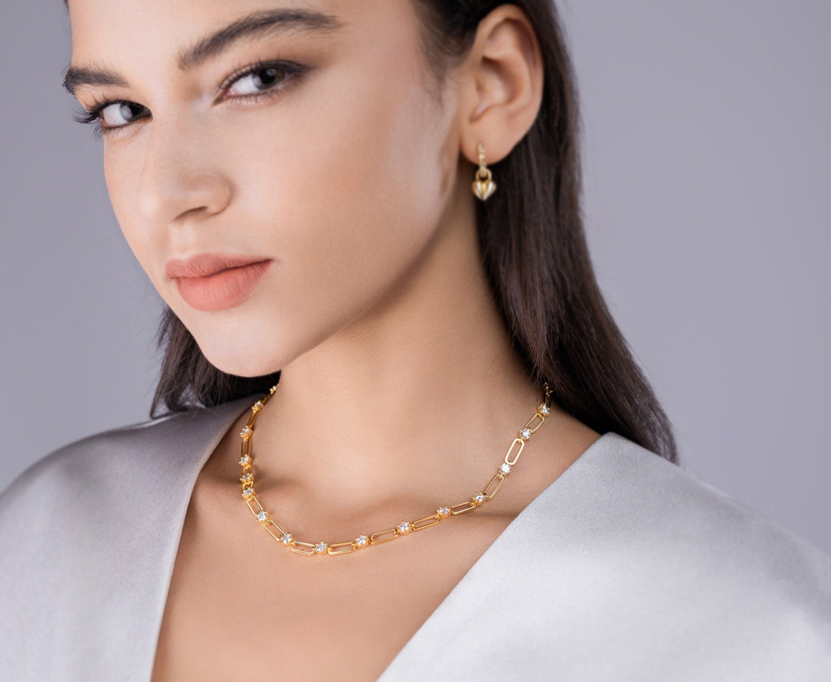 Graffetta Moissanite Chain Bracelet in Gold-Tone Sterling Silver