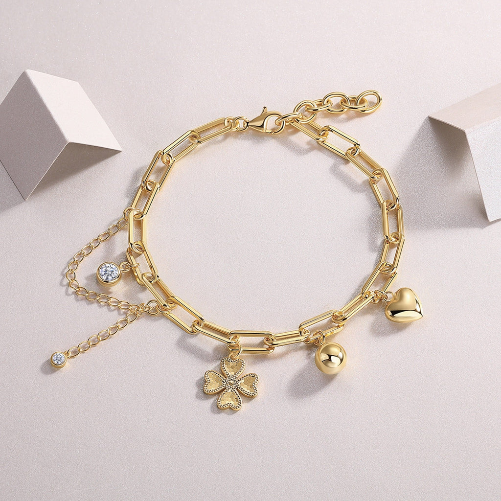 Portafortuna Moissanite Charm Bracelet in Gold-Tone Sterling Silver