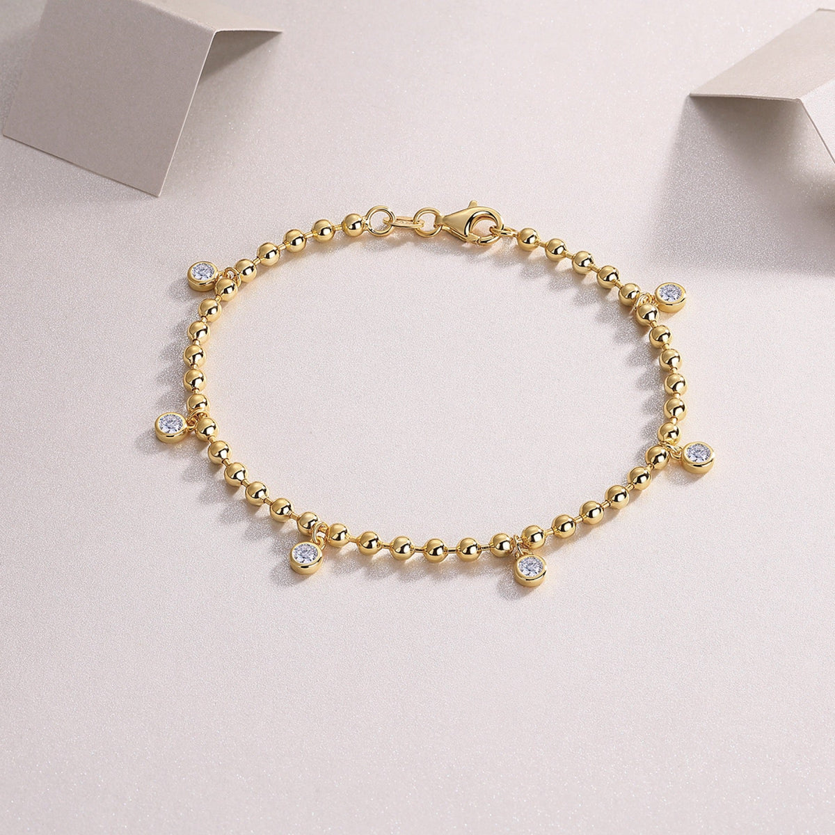 Chime Moissanite Beaded Bracelet in Gold-Tone Sterling Silver
