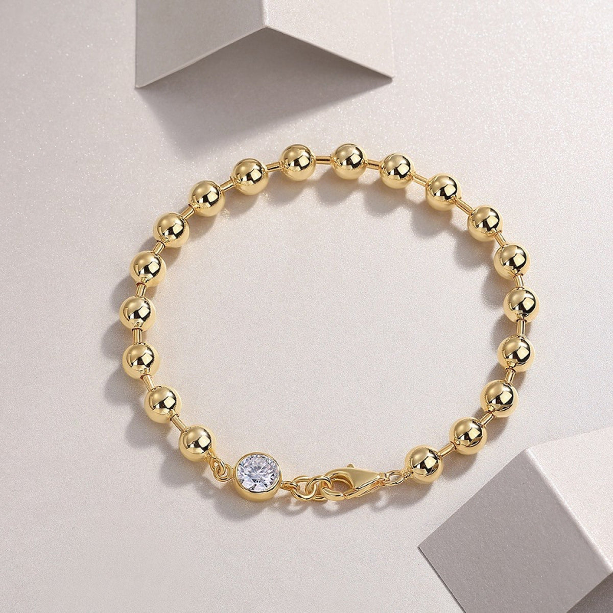 Perlastra Moissanite Beaded Bracelet in Gold-Tone Sterling Silver