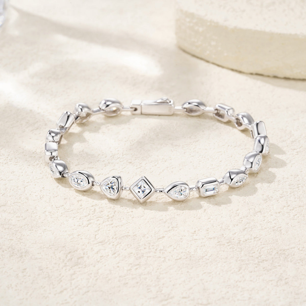Rombi Moissanite Chain Bracelet in Sterling Silver
