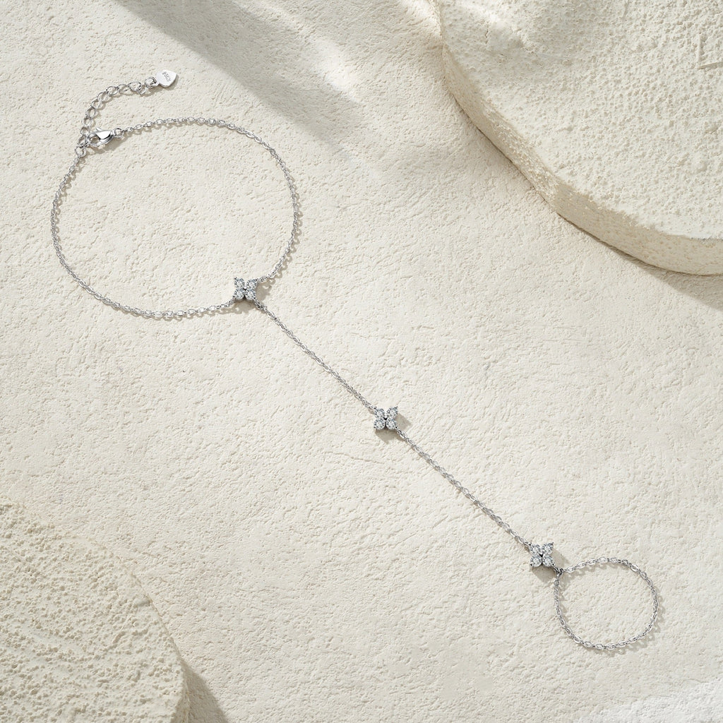 Schiava Moissanite Hand Chain Bracelet in Sterling Silver