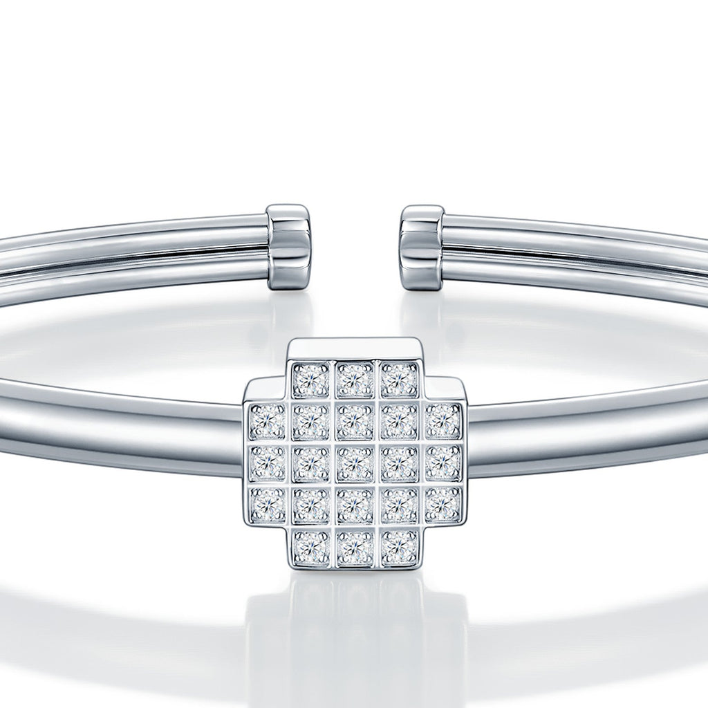 Quadrocuff Moissanite Cuff Bracelet in Sterling Silver