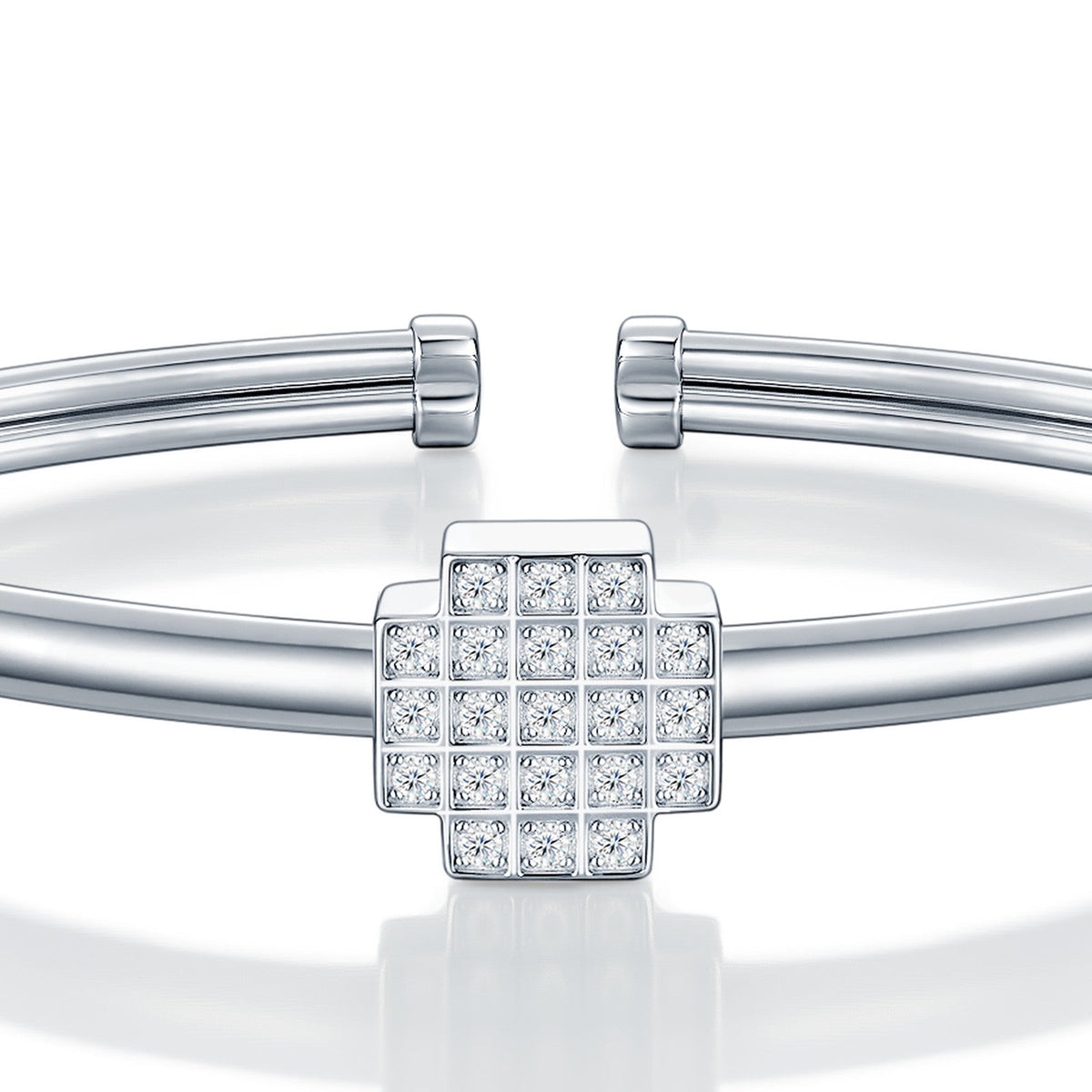 Quadrocuff Moissanite Cuff Bracelet in Sterling Silver