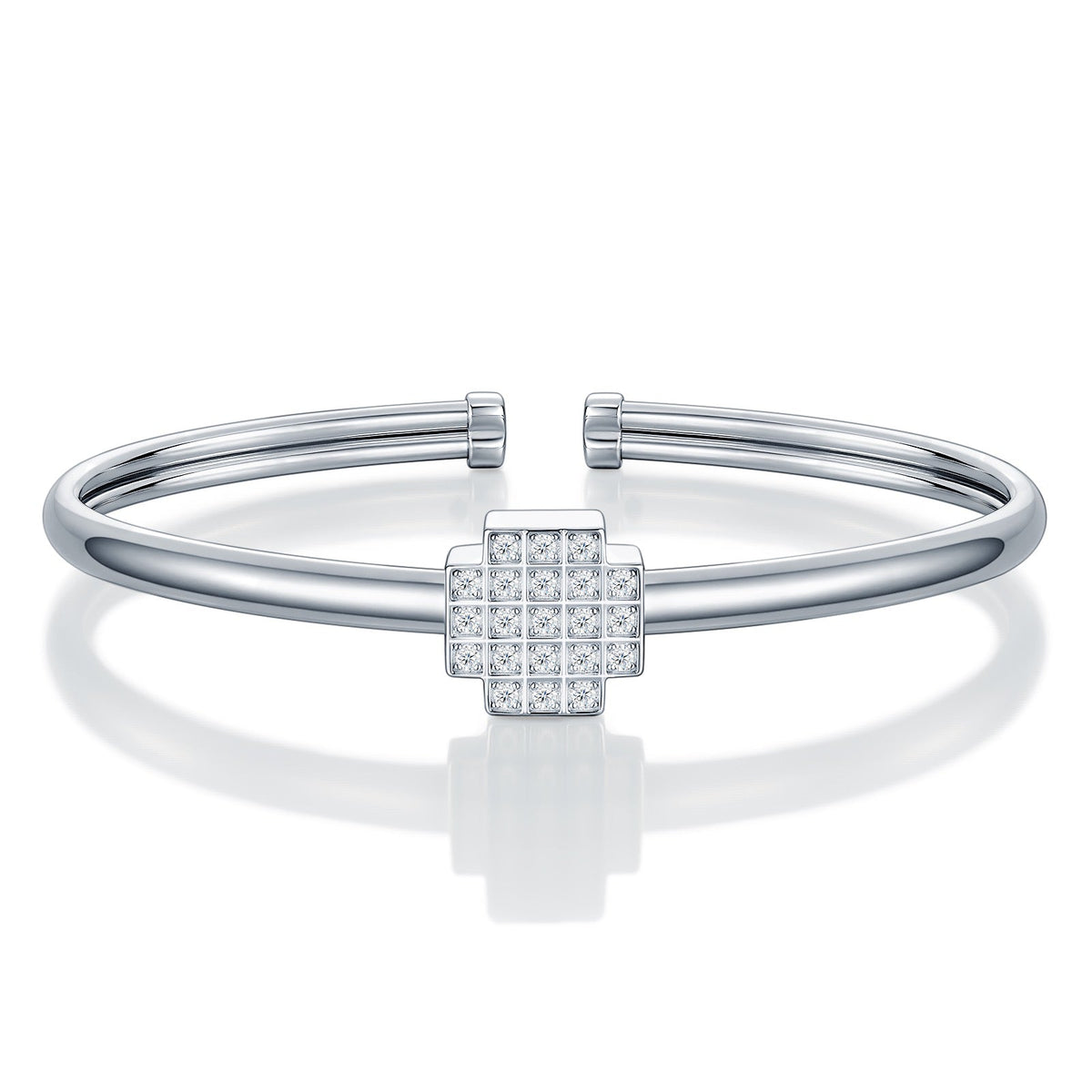 Quadrocuff Moissanite Cuff Bracelet in Sterling Silver