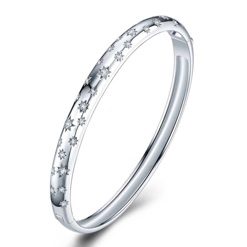 Costellata Moissanite Bangle Bracelet in Sterling Silver