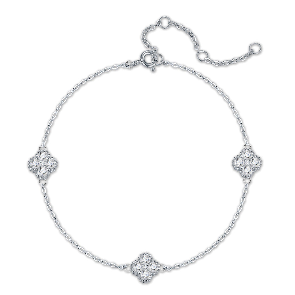 Trifoglietto Moissanite Chain Bracelet in Sterling Silver