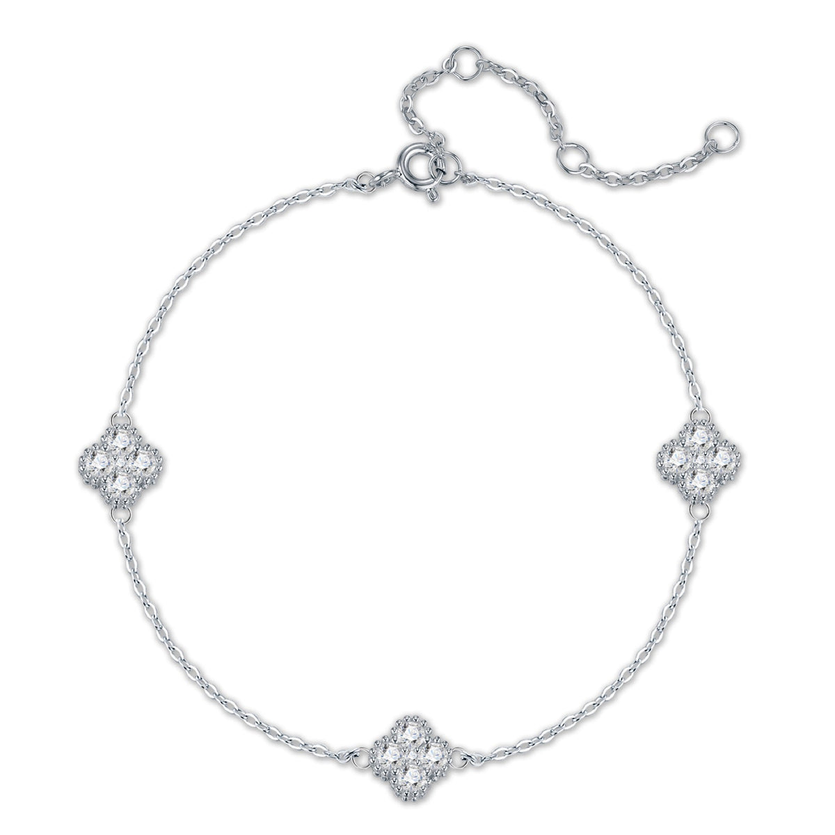 Trifoglietto Moissanite Chain Bracelet in Sterling Silver
